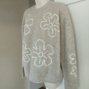 Parker Beige Womens Knit Sweater Embroidered Flowers - Size XS (runs big)